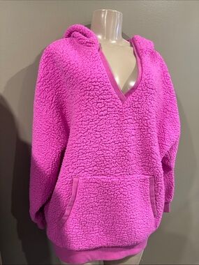 PINK Plush Sherpa Hoodie in Bright Magenta